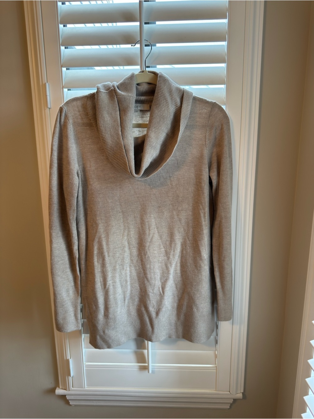 LOFT Women's Cowl Neck Sweater - Light Taupe
